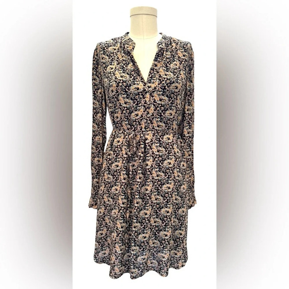 NWT Loft long sleeve floral tie-waist dress, v-neck collar, size small - Picture 5 of 16
